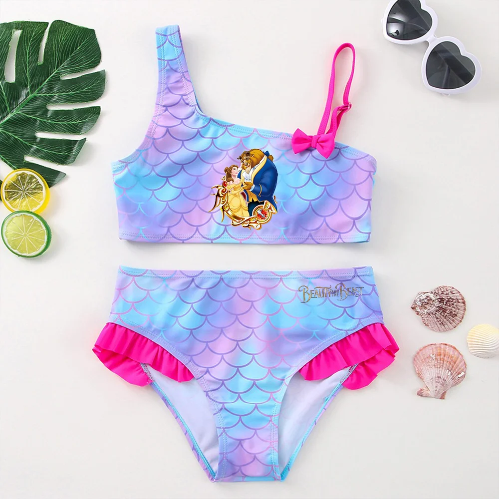 Beauty and the Beast Girls Swimsuit One-Piece Bathing Suits Children's Dresses Summer Swimwear Beach Suit Kids Wear Mermaid Fish