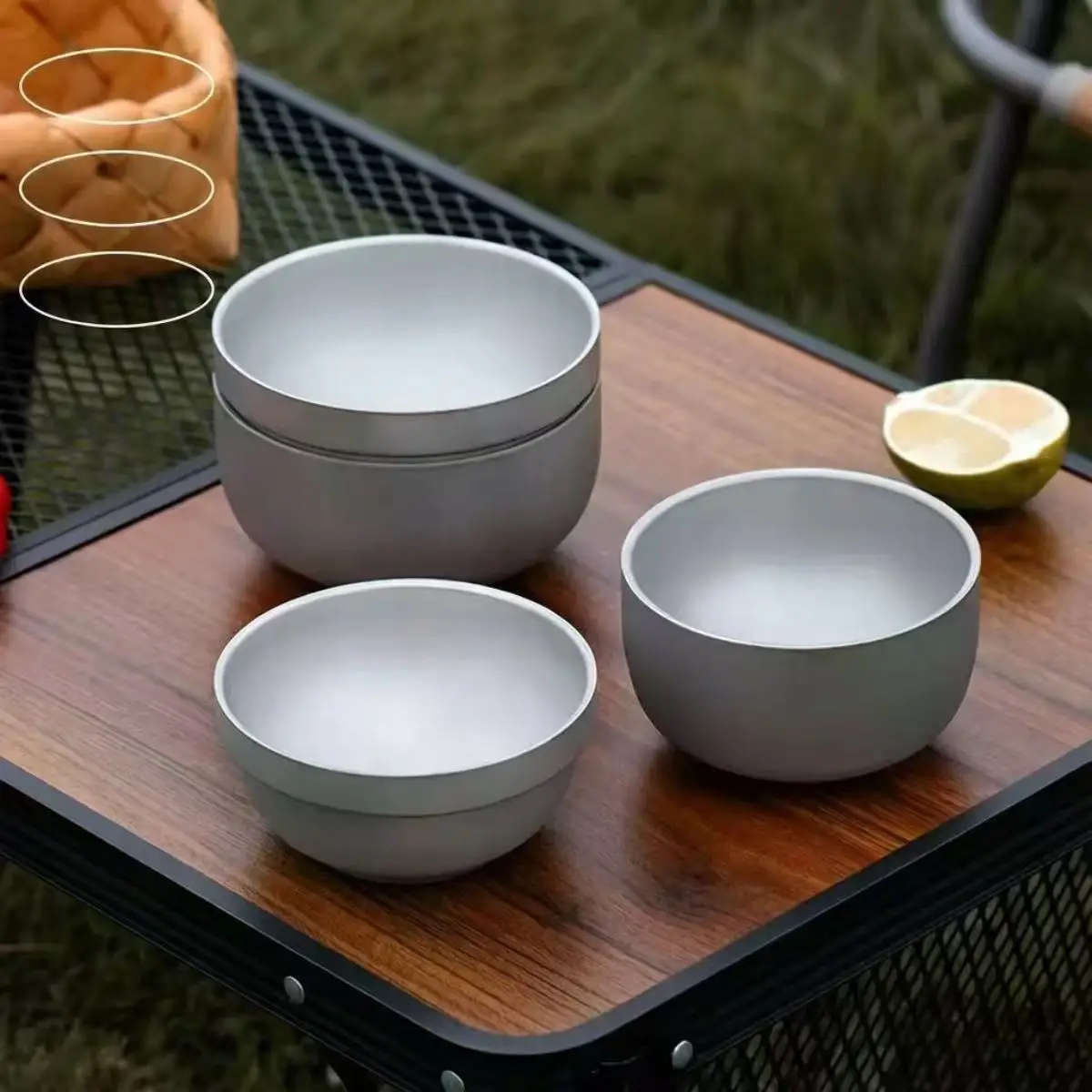 Tigela Portátil de Titânio Purificador, Tigela Multifuncional para Sopa, Caneca para Acampamento ao Ar Livre, Tigela Anti-Queimadura de Camada Dupla para Acampamento ao Ar Livre