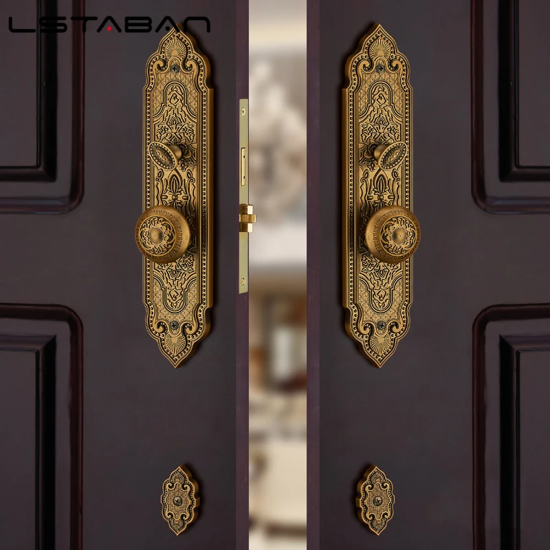 Bronze Luxury European style/ Villa Door Lock Security hotel door lock entry Double-open Folio Door Lock Solid Wood Door Lock