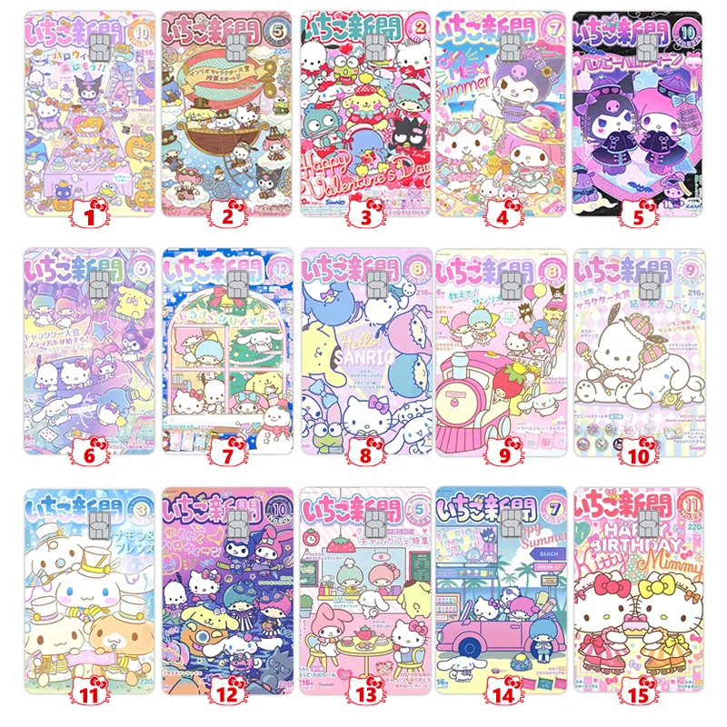 

Hello Kitty Kuromi Pochacco Cartoon Poster Credit Card Skin Stickers for VISA Bank Card Cover Sticker Protective Film Front Side