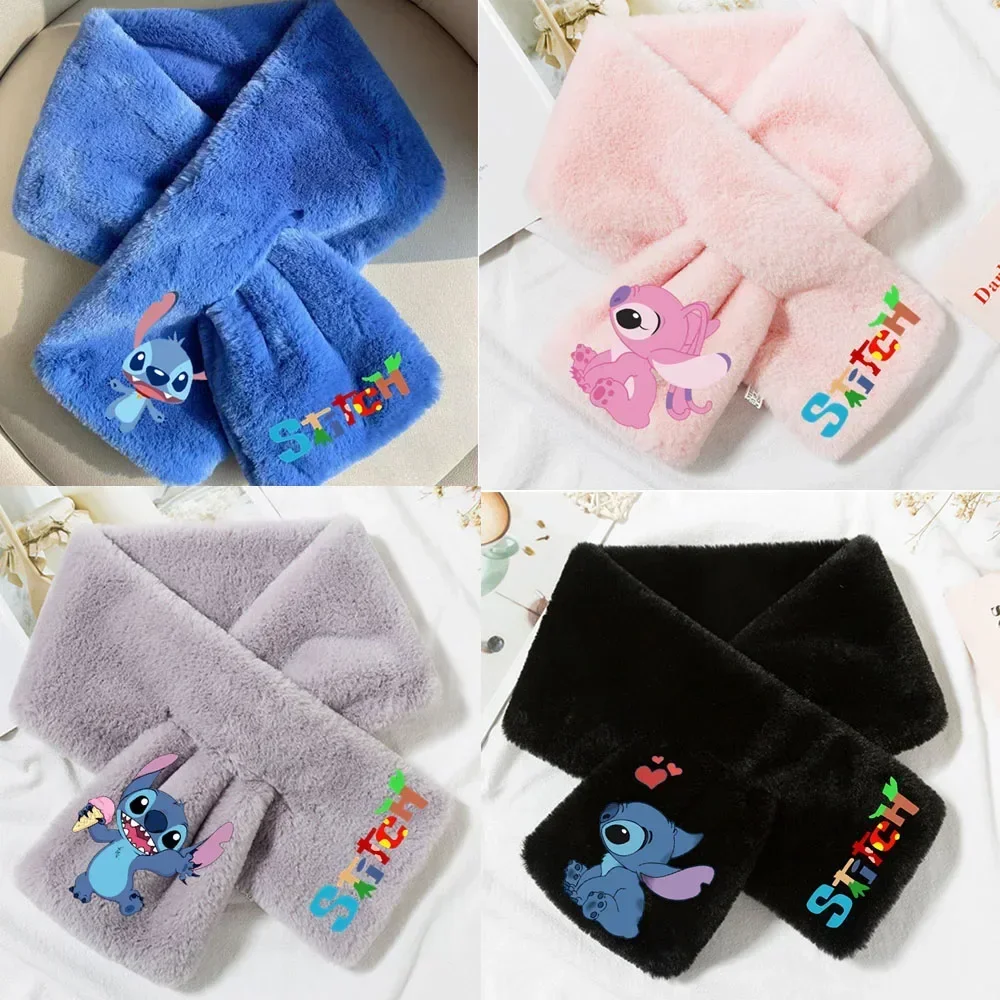 Lilo & Stitch Disney Scarfs Anime Cartoon Angel Super Soft Plush Neckerchief Warm Shawl Boys Girls Autumn Winter Kids Xmas Gift