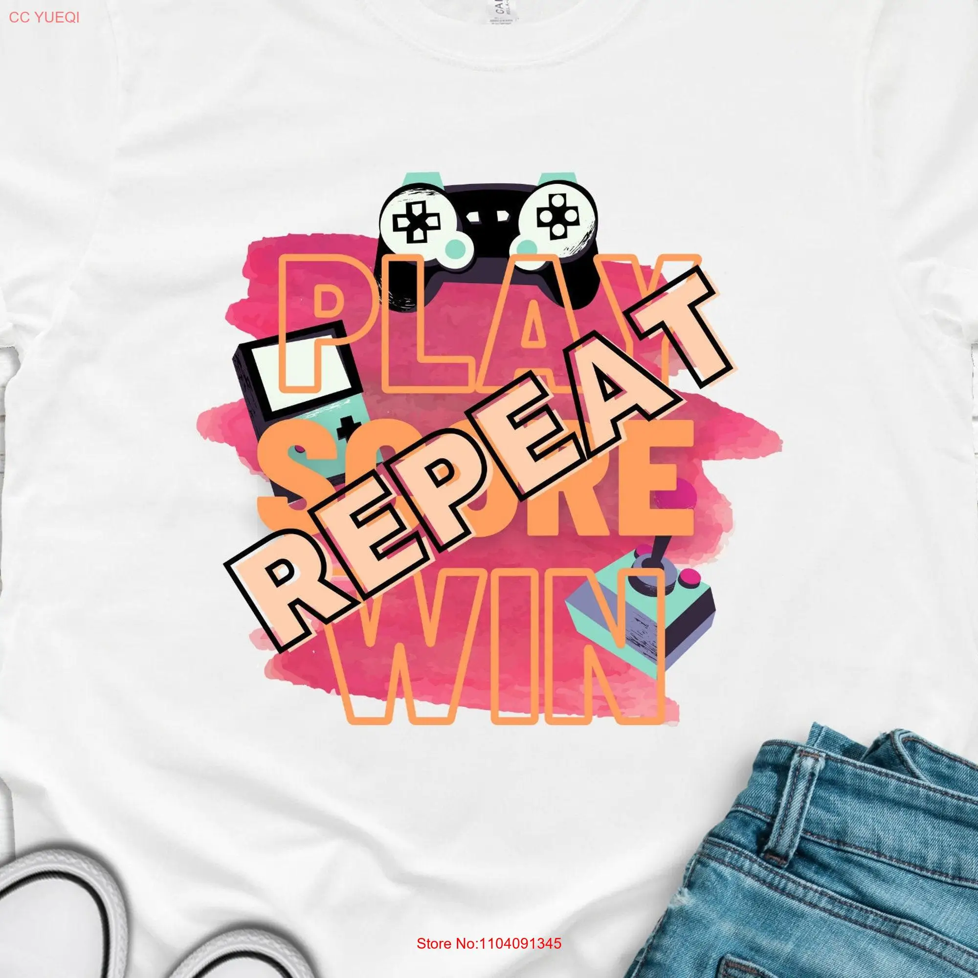 Play Score Win Repeat Gamer T Shirt long or short sleeves