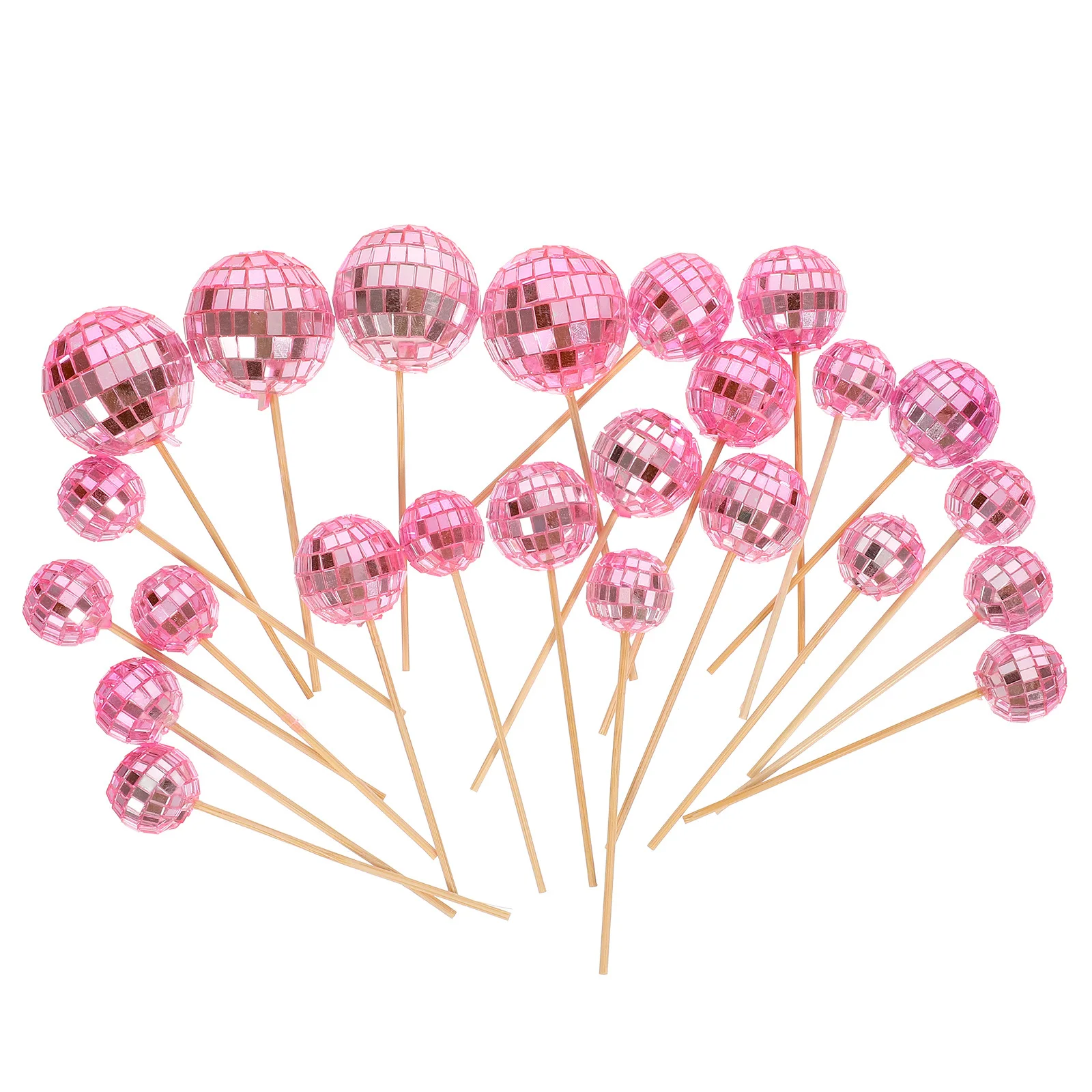 

24pcs Mirror Ball Decoration Plugins Foam Bamboo Cake Inserts For Disco Party Wedding Birthday Cupcake Toppers Party Supplies