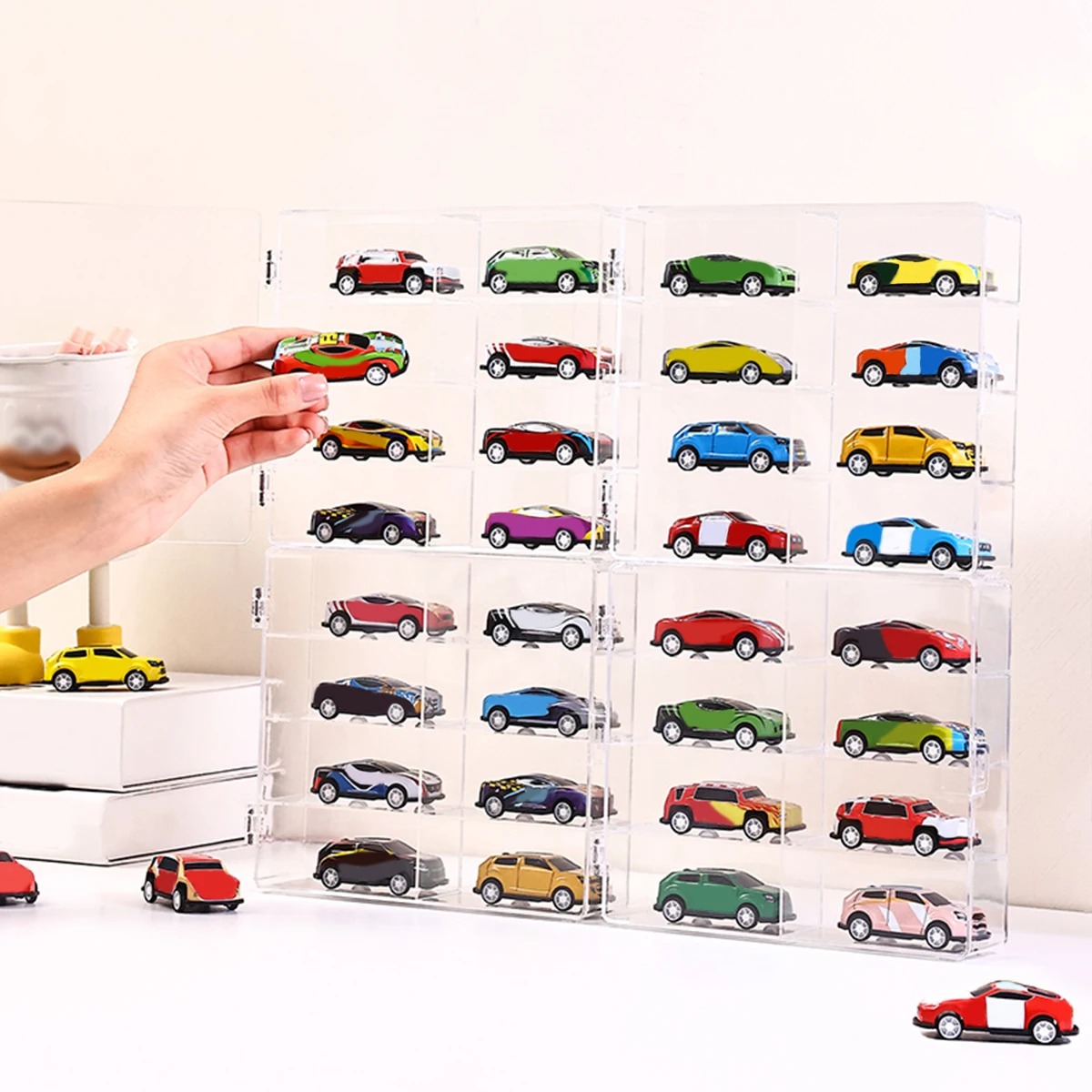 1 قطعة أكريليك شفاف قابل للتكديس 1:64 صندوق تخزين نموذج سيارة لعبة خزانة رف إكسسوارات الشعر منظم المجوهرات #1
