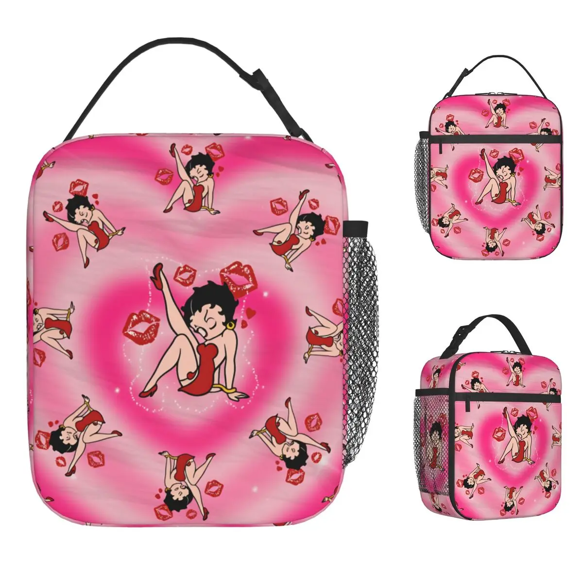 B-Bettys Boops bolsa de almuerzo para niños, fiambrera estampada, bonita bolsa refrigeradora para pícnic al aire libre, bolsa portátil impermeable con cremallera, bolsas de comida