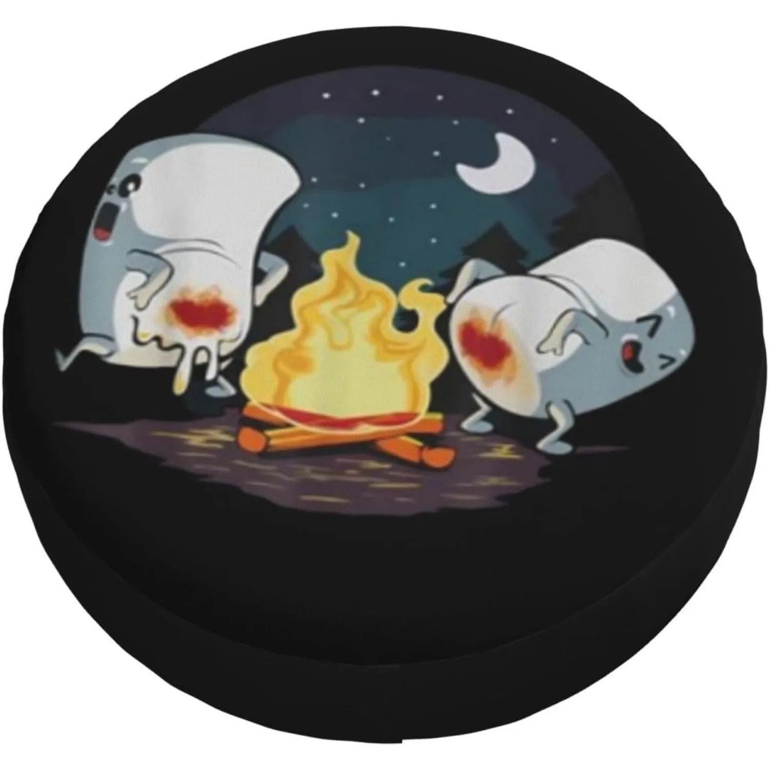 1pc Spare Tire Cover Featuring A Marshmallow Campfire Design, Designed Wheels From The Weather. These Universal Fit Wheel Covers