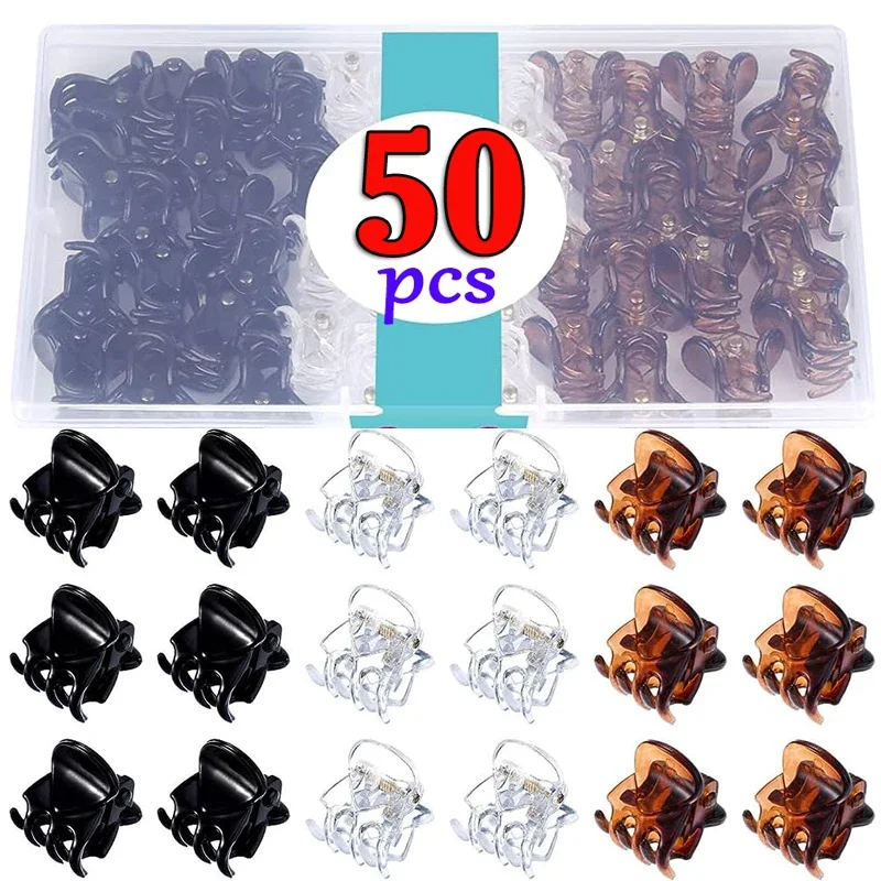 10-50pcs/pack Mini Hair Claw Clips for Women Girls Accessories Black Brown Transparent Plastic Mini Claws Hair Pins Clamp Gifts