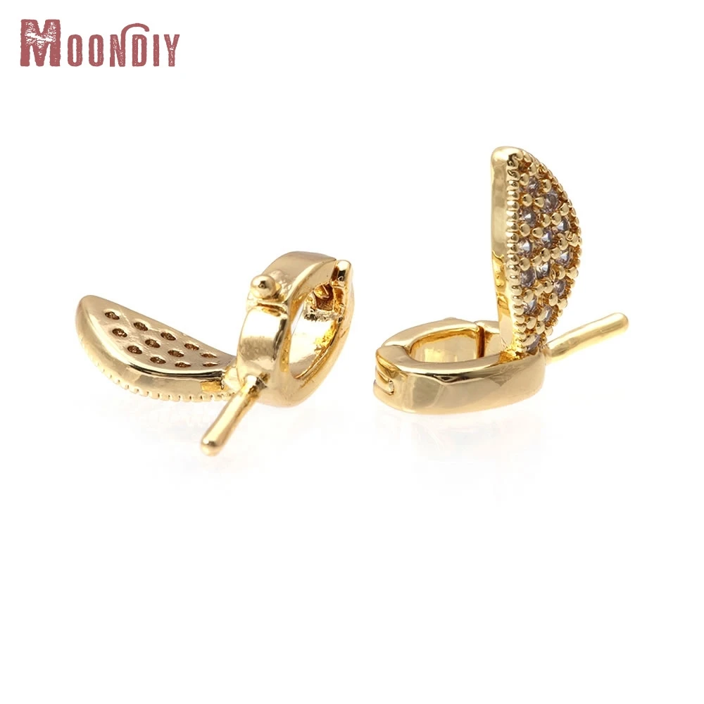 6PCS 18K Gold Color Brass Zircon Can Fit Beads Tree Leaf Leaves Necklaces Pendants Connector Charms Snap Clip Clasps Diy Making