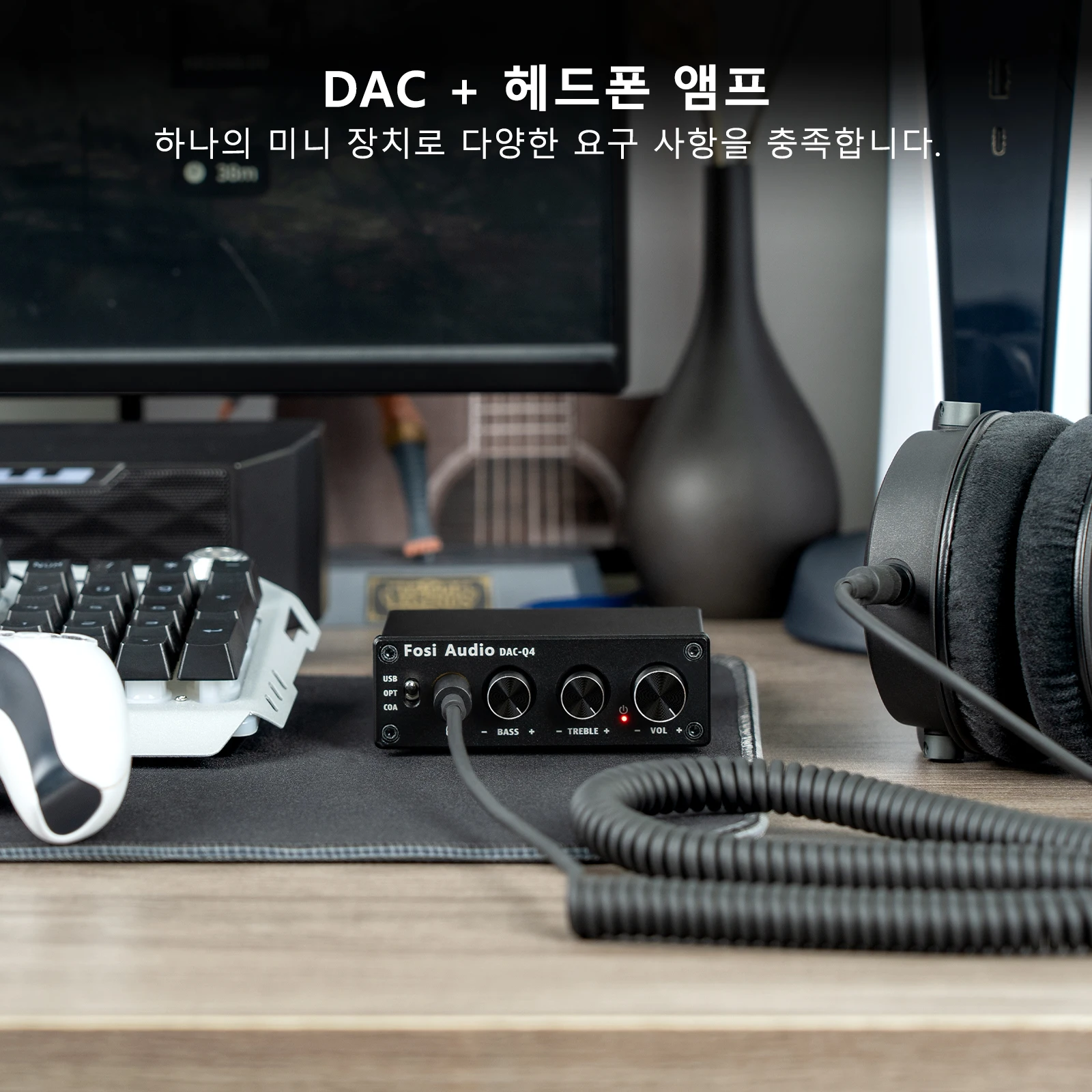 포시 오디오 Q4 미니 스테레오 USB 게이밍 DAC & 헤드폰 앰프 오디오 컨버터 어댑터... - 3