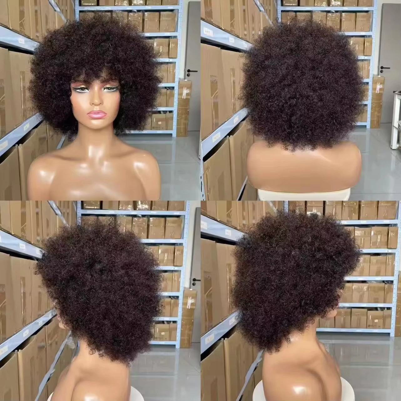 Afro Flauschige Lockige Echthaarperücken 70er Jahre Jerry Curl Perücke Eine Perücke Zwei Stile Kleberlose Perücke Flauschige Federnde Perücke Nass- und Trockenstyling – Detail 2