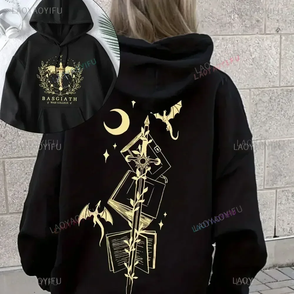 2024 Vintage Fourth Wing Hoodie Dragon Rider Print Basgiath War College Sweatshirt Women Fantasy Bookish Sweatshirts