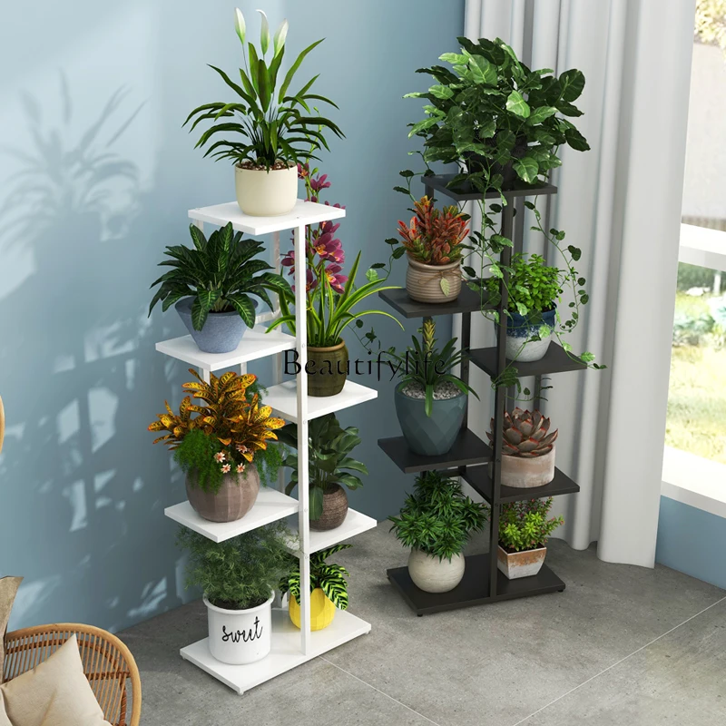 

5Flower rack indoor household living room balcony flower pot rack floor-to-ceiling rack multi-layer space-saving green dill shel