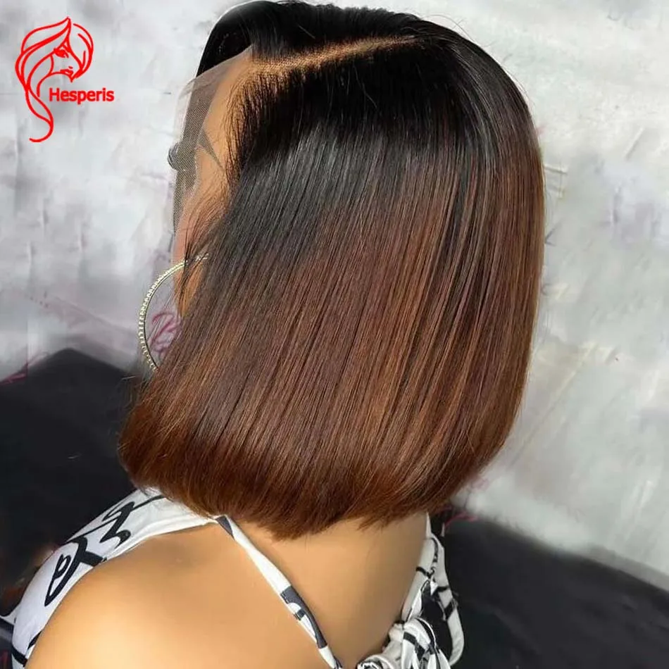 Hesperis Ombre Bob Wig Pre Plucked Brazilian Remy Short Bob Cut Transparent Lace Front Human Hair Wig With Side Bangs For Women