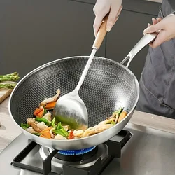 Non Stick Honeycomb Stainless Steel Wok Suitable for Gas Induction Cooker Cooking Easy Clean Salads Stir Fry Excellent Kitchen