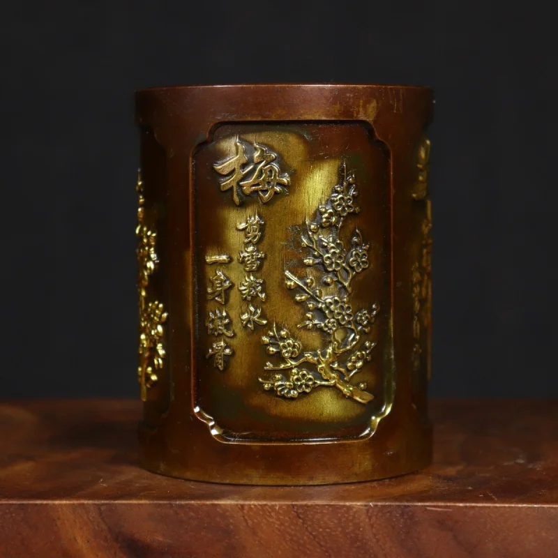 

Pure Copper Plum Orchid Bamboo Chrysanthemum Pen Holder Study Room Decorations Office、Study、The Preferred Desk Ornament for Gift