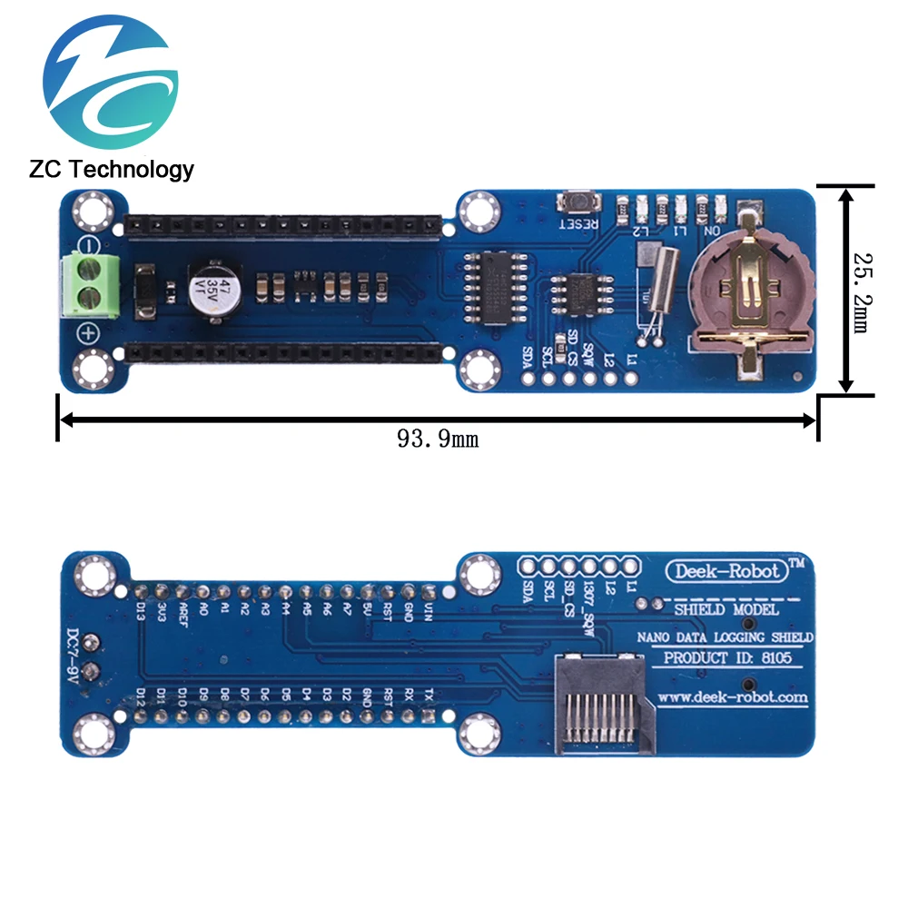 Imagem -03 - Registro de Dados Escudo para Arduino Nano Registrador Módulo 3.3v Rtc Relógio em Tempo Real Duplo Canal Placa Motorista do Motor Nano L298p