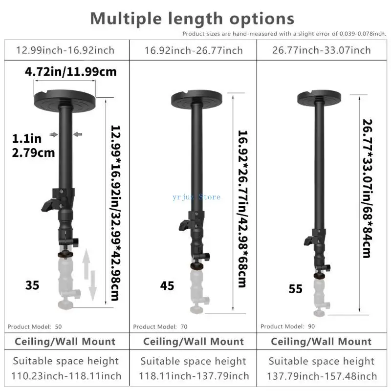583D Flexible Small Projector Ceiling Mount Easy Installation, 360°Rotation, 180°Tilt