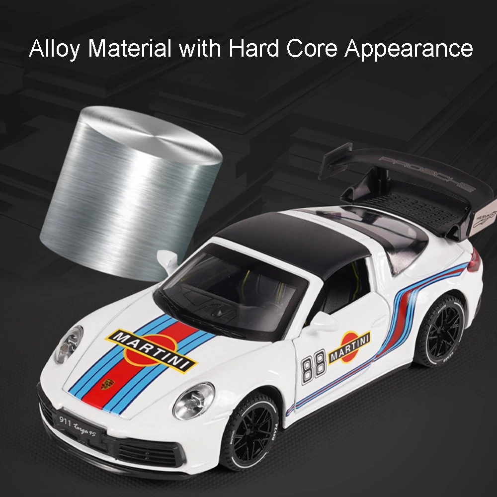 1:32スケール マルティーニ 911 GT3 スーパーカー モデル玩具 メタルダイキャスト ミニスポーツカー サウンドライト ドア開閉 プルバック式 飾り模型