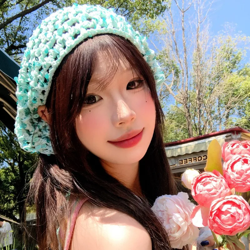 

Korean Version Hand-crocheted Fashion Sequin Hollow Triangular Scarf Summer Thin Seaside Vacation Versatile Headband for Women's