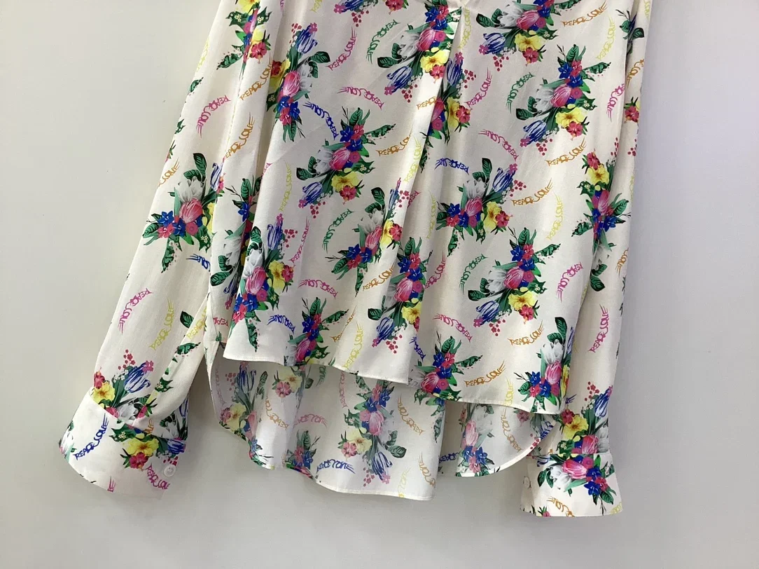 Women Blouse Colorful Wing 100% Viscose Floral Printed Short Front and Long Back Design 2024 Early Spring Female V-Neck Shirt