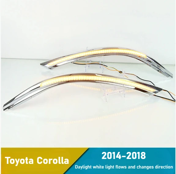 

For Toyota Corolla 2014-2018 LED DRL Headlight Eyebrow Daytime Running Light with Flowing Dynamic Turn Signal Fog Lamp