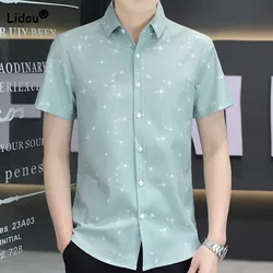 2023 Male Clothes Casual Fashion Printed Polo-Neck Shirt Summer Korean Short Sleeve Loose Trend Single-breasted Men's Shirt