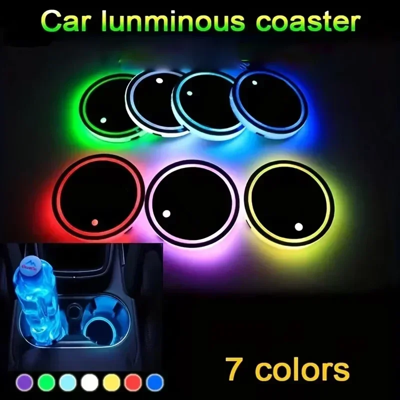 Automotive universal luminous water cup pad interior modification LED seven color ambient light high-end decoration ornament