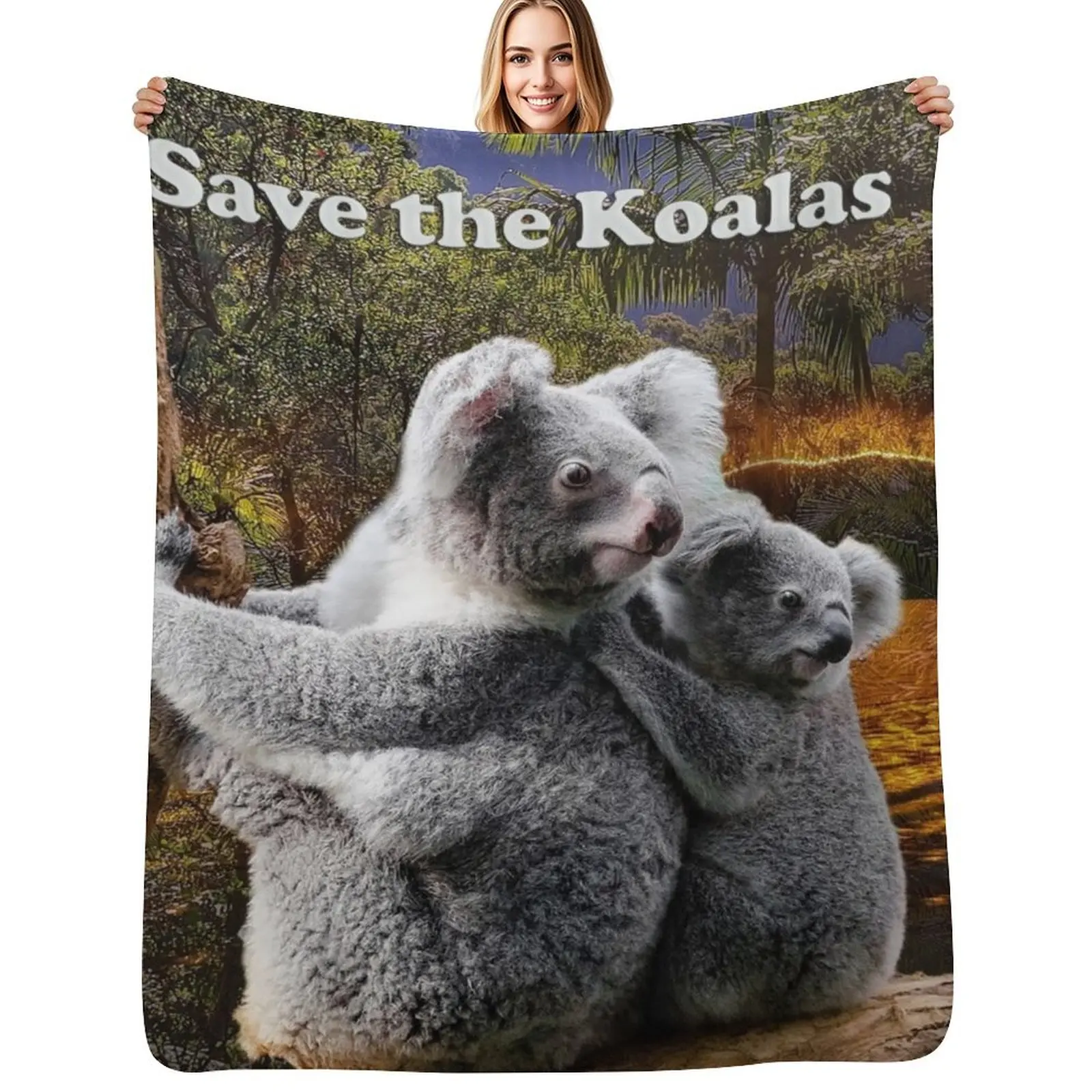 Save the Koalas Throw Blanket Color Fast Cozy Throw Blanket