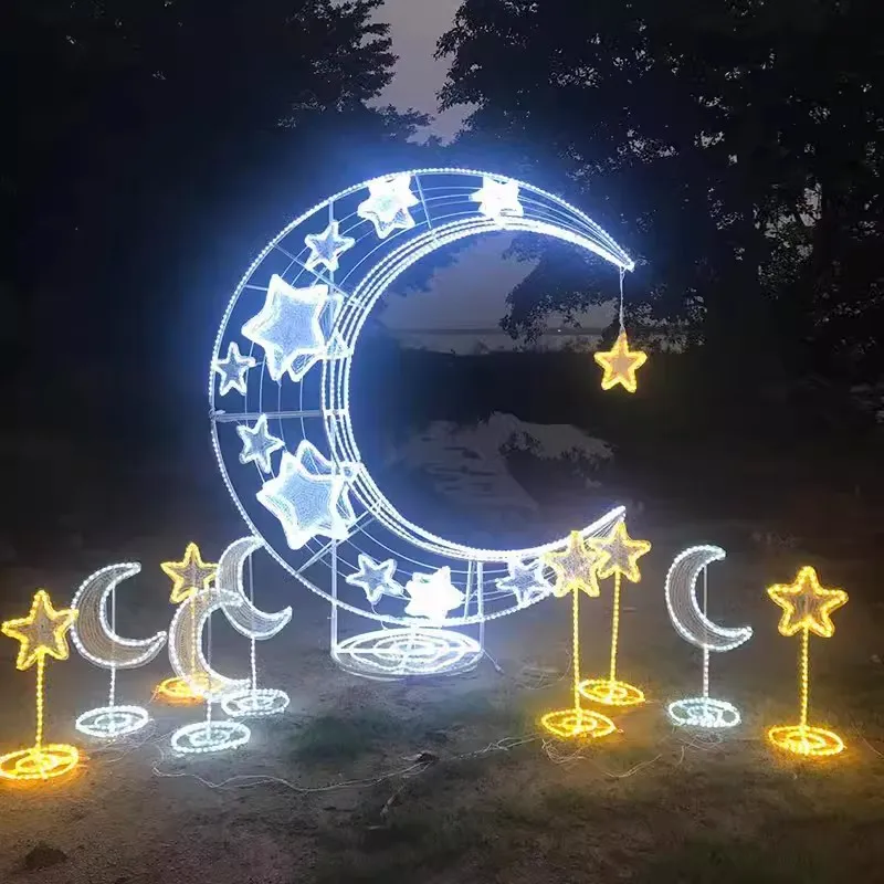 so-Outdoor Giant Christmas LED Moon and Star Decorative Lighting Decoration Christmas Santa Claus Motif Lights for Sale！