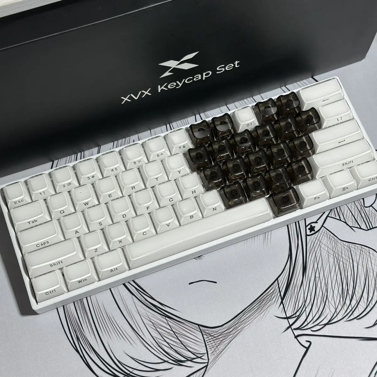 20pcs 1U Keycaps with Unique Cats Head MAO Transparent Keycap Comfort Typing PBT No Engraved Keycap DIY Keyboards For Aula Ajazz