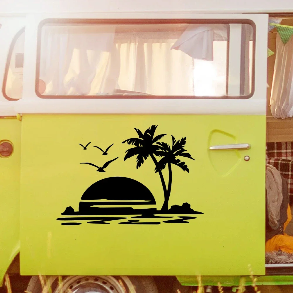Palm Trees Camping Sticker for RV Campervan Motorhome Caravan Van Body Side Decor Decal Auto Vinyl Tuning Accessories Decoration
