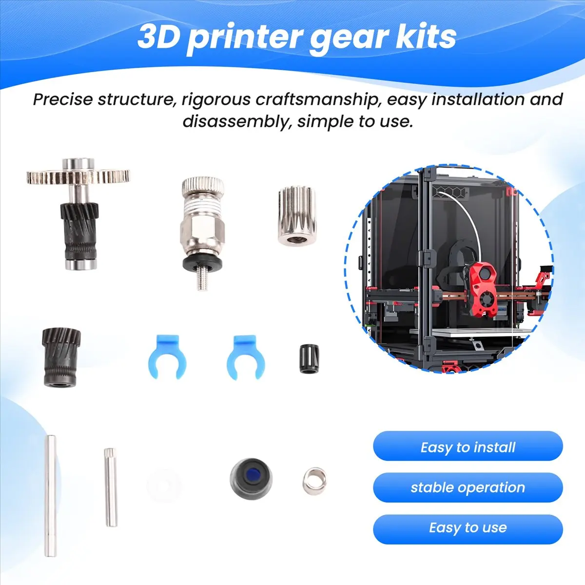 A08I Drive Gear Kit Dual Gears HRC60+ DDB Extruder Kit Btech Upgrade for B M G Extruder 3D Printer Gear 3D Printer Kit