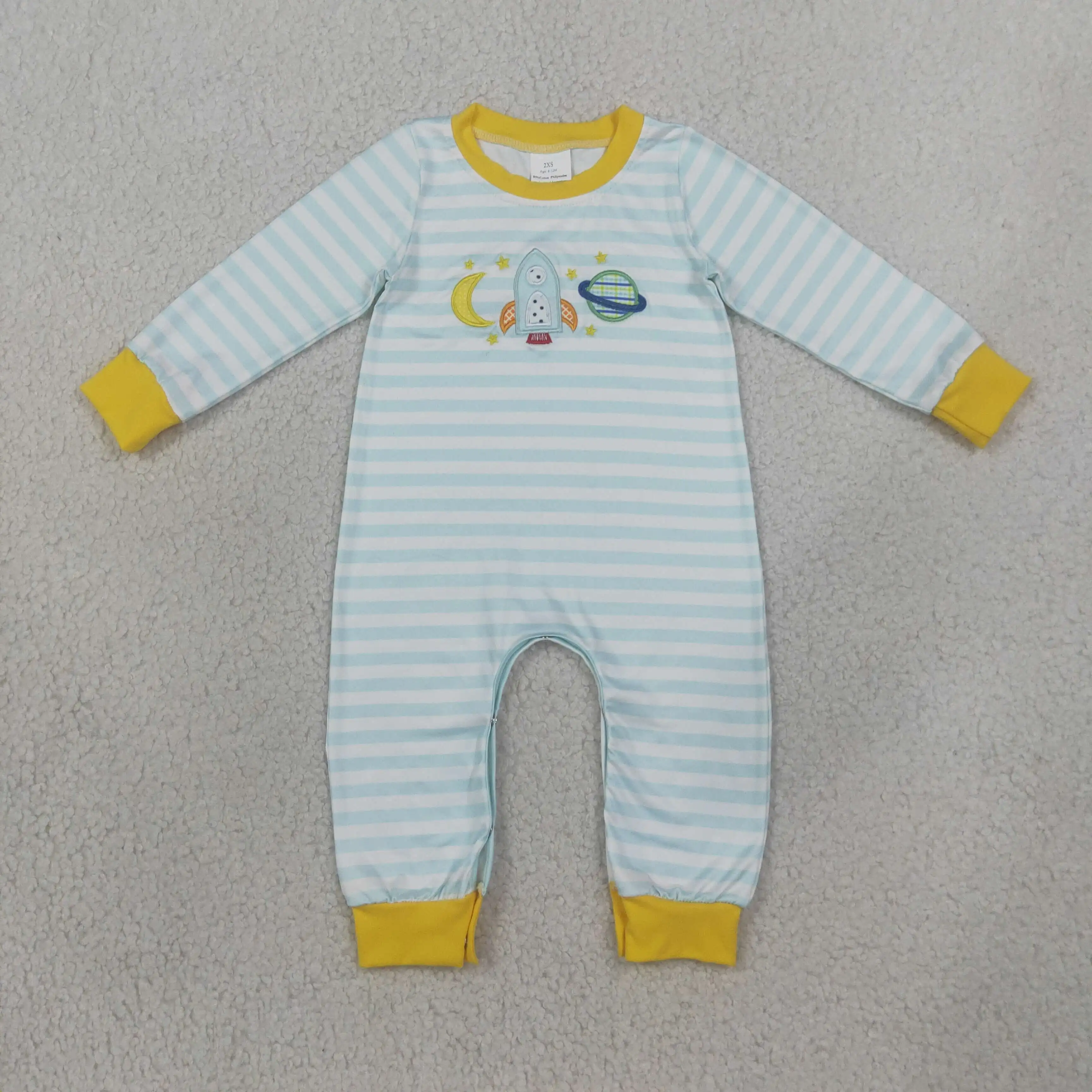 Wholesale Kids Infant Newborn Coverall Bodysuit Clothes Baby Boy Long Sleeves Stripes Children Embroidery Toddler Buttons Romper
