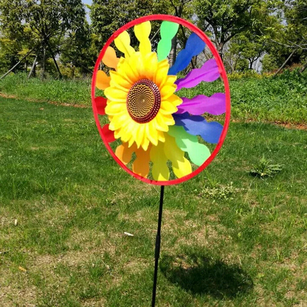 Garden Sunflower Windmill Whirling Wind Spinner Kids Toy Gifts Sunflower-shape Windmill Garden Park Outdoor Decoration 28*50 Cm