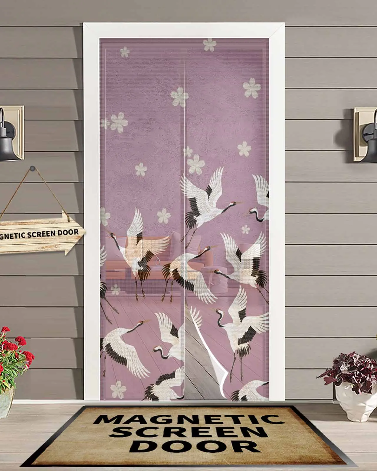 

Harmony Cherry Blossoms Crane Magnetic Door Curtain Living Room Bedroom Home Anti-mosquito Screen Door Curtain