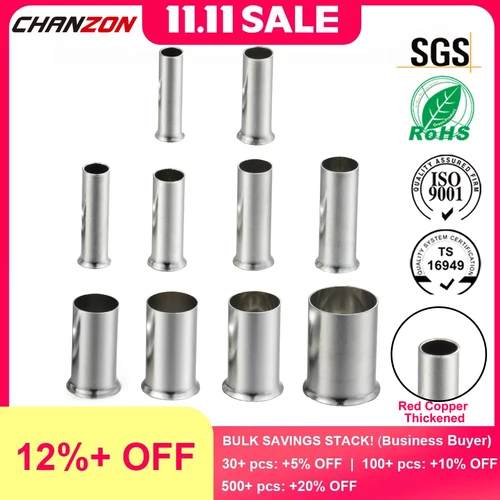 Imagen 1 del producto Terminal eléctrico de extremo de Cable no aislado, 10 valores, virola de cobre rojo estañado, empalme de Cable, manga de engarzado, herramienta de conector Wirefy