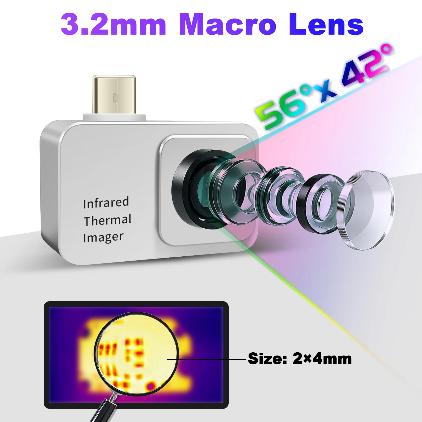 Phone Thermal Camera Plug & Play High Resolution Thermal Detector 3.2mm Lens Infrared Temperature Measurement for Android Device