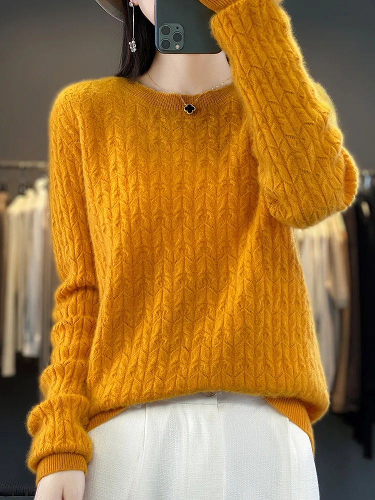 100% Merino Wool Knitwear Autumn Winter Women Sweater O-neck Pullover Vintage Cashmere Long Sleeve Comfortable Popular Clothes