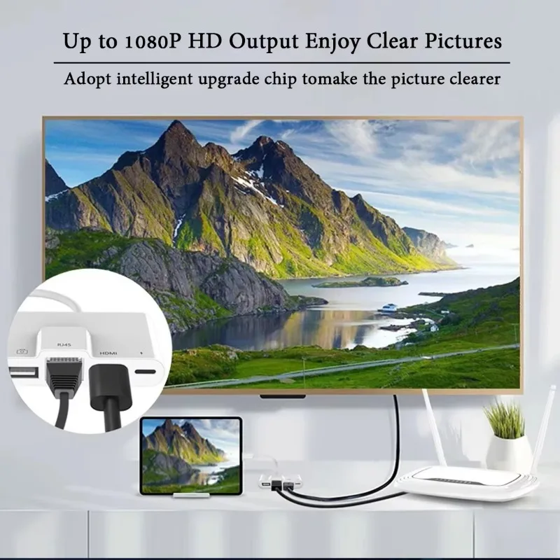 Universal Type-C and Light-ning To HDMI Digital Av Adapter USB/OTG Hub for I-Phone/i-Pad 1080p TV Mic Audio LiveStream Converter