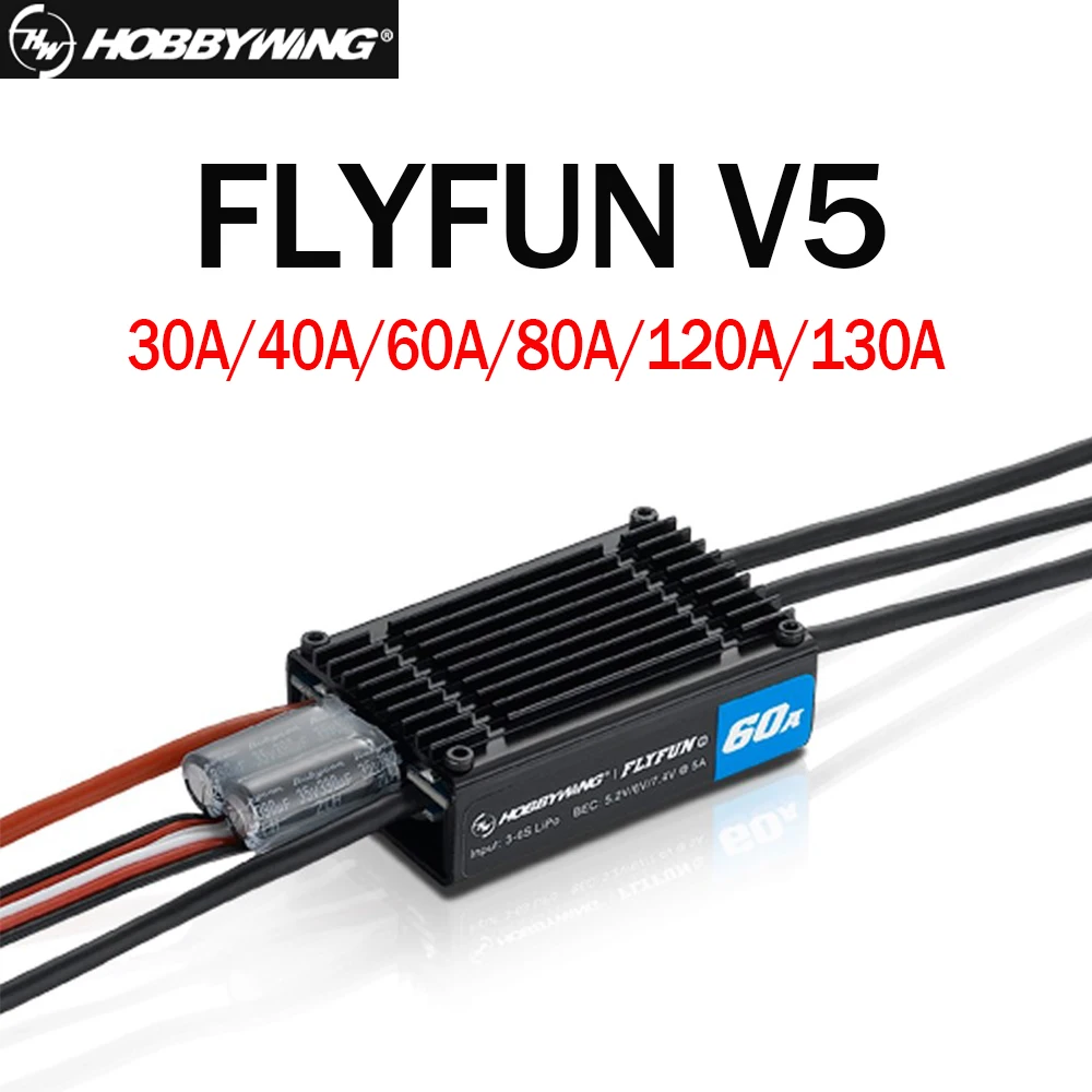 Hobbywing FlyFun Mini-V5 30/80/60/120/130A  Speed Controller Brushless ESC Lipo with DEO Function for RC Multicopter Fixed-Wing
