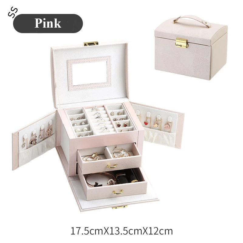 

PU Leather Jewelry Storage Box Home Portable European Garment Accessories Brooches Necklace Earring Drawer Style Carrying Cases