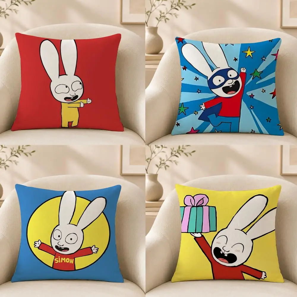 Cartoon S-Simon Rabbit Cushion Cover Short‑plush Cushion Cover,Breathable,Skin‑friendly,Washable,room Sofa Decor Gift