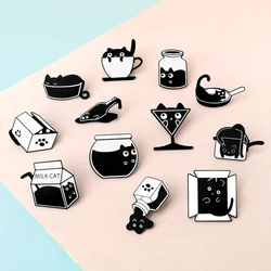 Funny Black Cat Enamel Pin Cute Animal Brooch Cartoon Bottle Pine Lapel Pins Badge On Backpack Clothing Friend Love Jewelry Gift