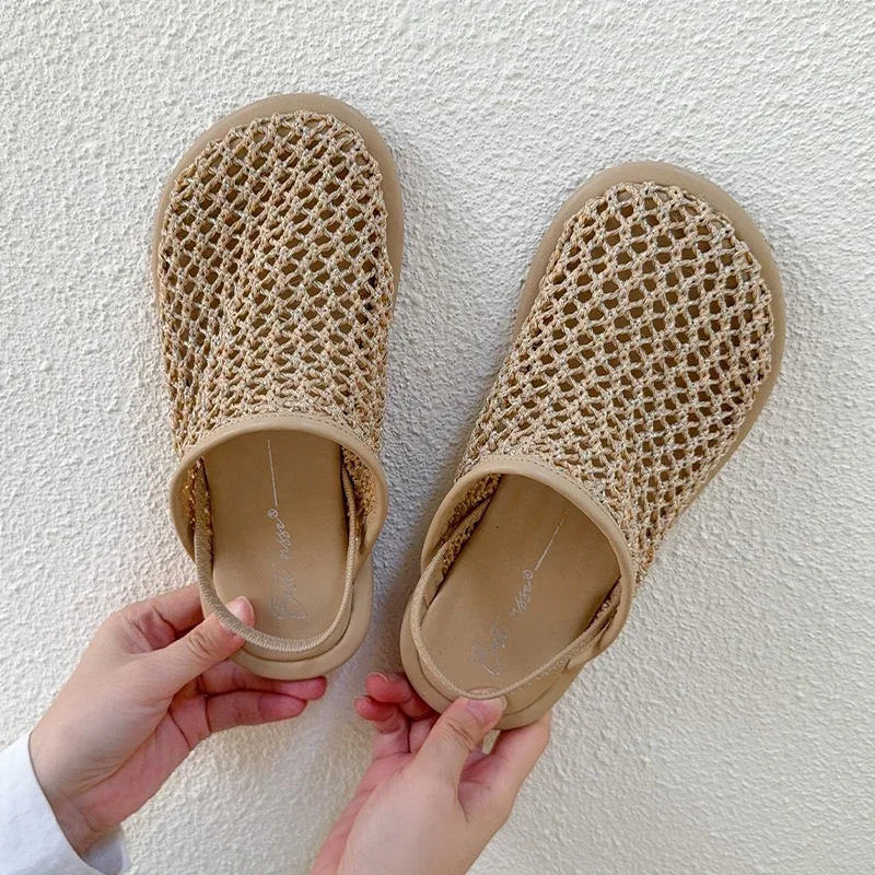 

Женские тапочки на плоской подошве с открытой пяткой, сетчатые дизайнерские туфли-лодочки, модные сандалии, летние женские шлепанцы, новинка 2025 года, платье Chanclas De Mujer