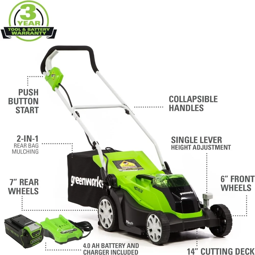 Cordless (Push) Lawn Mower (75+ Compatible Tools), 4.0Ah Battery and Charger Included