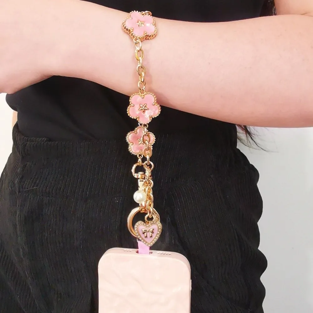 Luxury Lanyard Flower Mobile Phone Strap Pendant Metal Chain Cell Phone Chain Handheld Short Mobile Phone Lanyard New Year Gift