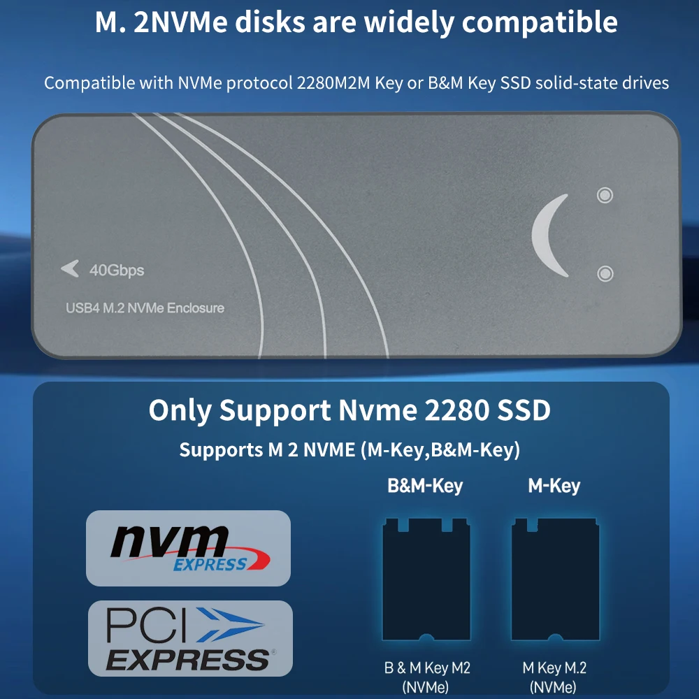 TISHRIC USB4/TB4 M.2 NVMe 인클로저-40Gbps(냉각 팬 포함) |   2280 B+M 키 SSD 최대 4TB 지원 USB-C 3.2/4.0 TB3/4 호환 가능