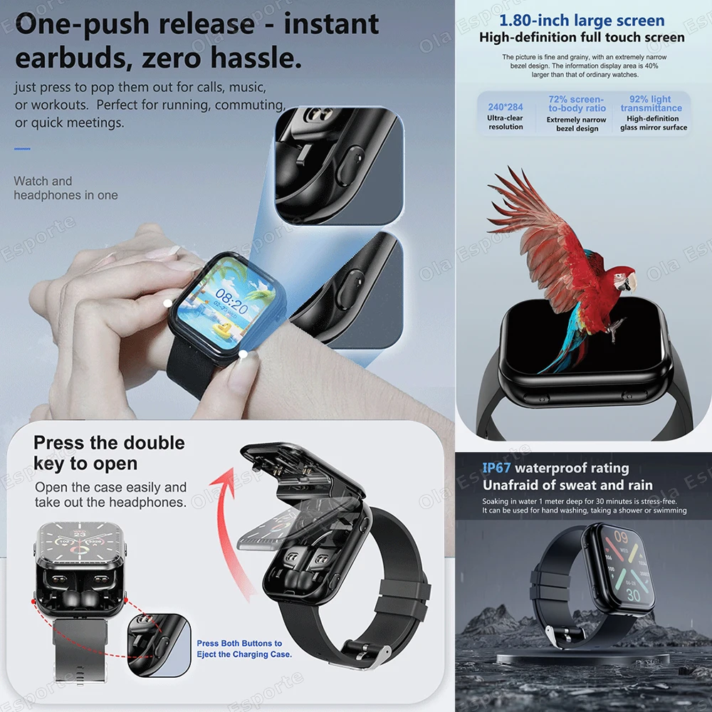 Nowe słuchawki TWS 2 w 1 Smartwatch 2025 Bezprzewodowe słuchawki Bluetooth z podwójnymi wkładkami do uszu, połączenia, monitorowanie zdrowia podczas snu, lokalizator GPS, smartwatch sportowy