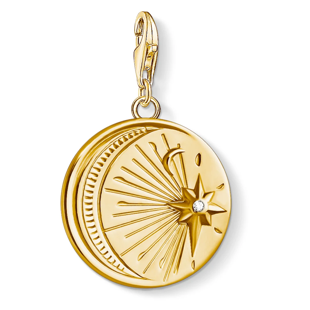Vintage Moon & Star Charm dla kobiet mężczyzn Trendy 925 srebro biżuteria w kolorze złotym — zdjęcie 2