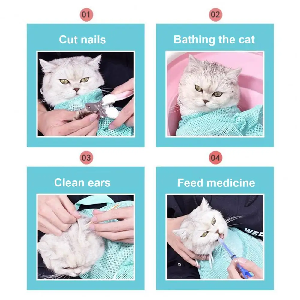 الحيوانات الأليفة الاستمالة شبكة حقيبة قابل للتعديل حقيبة للعناية بالقطط للاستحمام مسمار التشذيب تنفس شبكة ضبط النفس حقيبة لاستحمام الحيوانات الأليفة #5